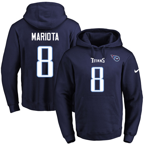 Nike Titans #8 Marcus Mariota Navy Blue Name & Number Pullover NFL Hoodie - Click Image to Close